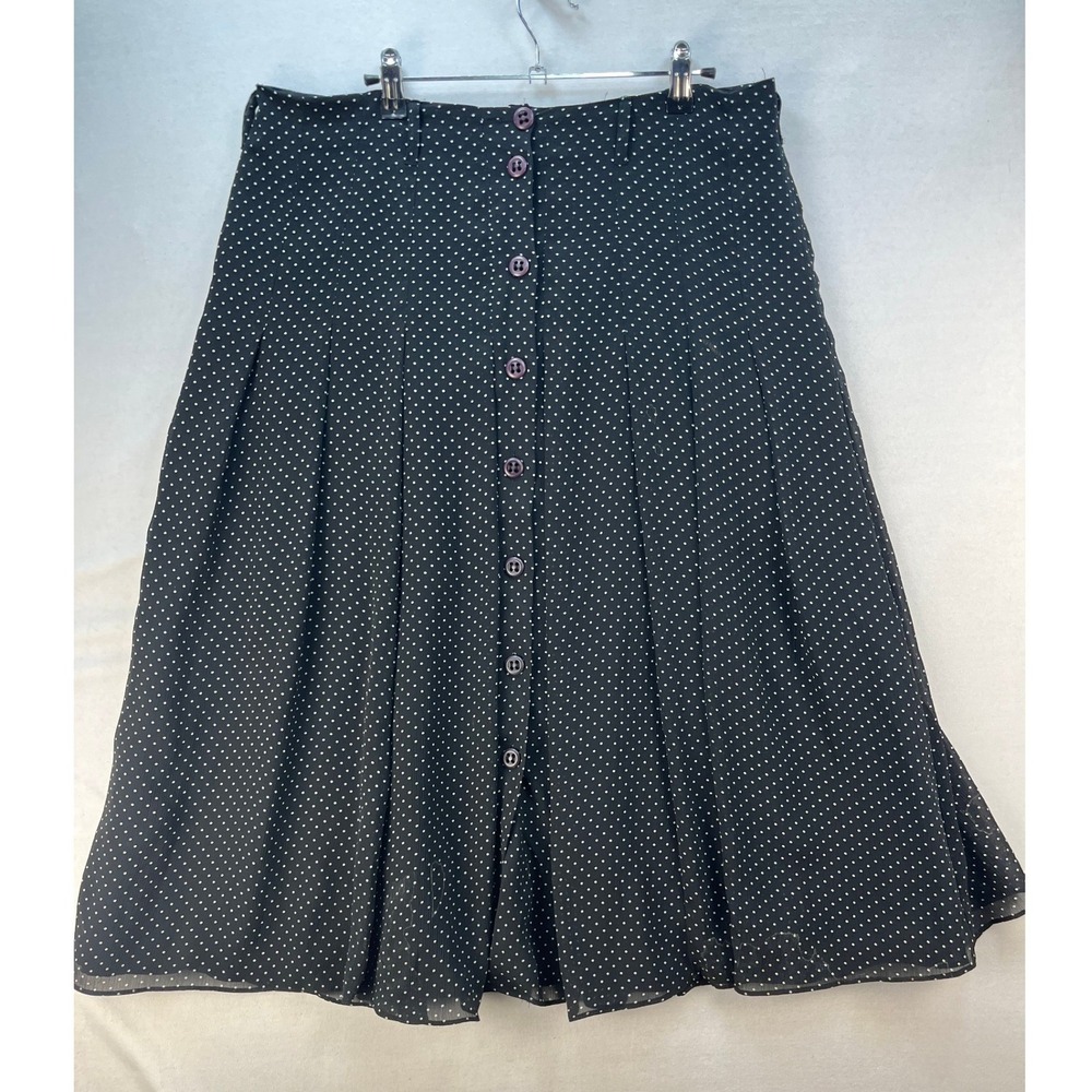 Emma James Black Polka Dot Button Front Midi Pleated Skirt Womens Size 12